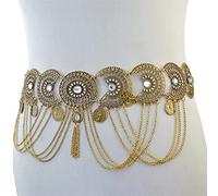 Waist Chain Turkish Vintage Beach Belly Dance Body Chains Hollow Flower Color Coin Long Tassel Belt Waist Chains India Woman(Silver)