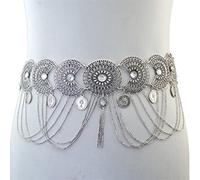 Waist Chain Turkish Vintage Beach Belly Dance Body Chains Hollow Flower Color Coin Long Tassel Belt Waist Chains India Woman(Bronze)