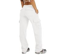 Waitfairy Pantaloni della Tuta Cargo da Donna, Gamba Dritta, Foderati in Pile, Pantaloni da Jogging da Donna, Pantaloni della Tuta per Ragazze Y2k, Bianco, L