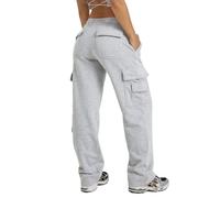 Waitfairy Pantaloni della Tuta Cargo da Donna, Gamba Dritta, Foderati in Pile, Pantaloni da Jogging da Donna, Pantaloni della Tuta per Ragazze Y2k, Grigio Chiaro, S