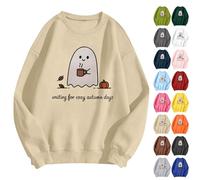 Waiting For Cozy Autmn Day Felpa di Halloween per le Donne Divertente Fantasma Top Plus Size Costumi di Halloween Manica Lunga Pullover Tee Shirt Festival Vestiti Abiti, Caff, XL