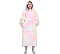 Waitu Coperta indossabile, regalo per donne e uomini, coperta super calda e accogliente, coperta con cappuccio in flanella spessa con maniche e tasca gigante, coperta per adulti e bambini - arcobaleno