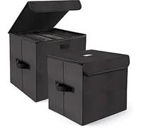 WAJJWI 12-inch Vinyl Record Storage Box, Foldable & Stackable Set of 2, LP Organizer Case with Lid per Dischi