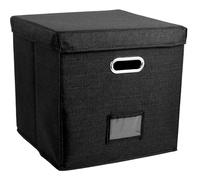 WAJJWI 13 Inch Foldable Organizer Large Capacity Vinyl Record Storage Box with Lid Cotton Linen Home Closet Multi-functional per Dischi(Black)