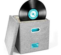 WAJJWI 13 Inch Large Vinyl Record Storage Box Foldable Cotton Linen Clothes Multi-functional Home Clothing Underwear Toy Organizer per Dischi(Gray)