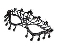 WAJJWI 2 pezzi di travestimento maschera da ballo copricapo festa di nozze gioielli strass nappa maschera for il viso accessori for abiti da banchetto per Feste a Tema(Black)