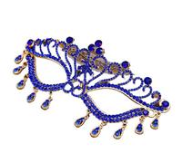 WAJJWI 2 pezzi di travestimento maschera da ballo copricapo festa di nozze gioielli strass nappa maschera for il viso accessori for abiti da banchetto per Feste a Tema(Blue)
