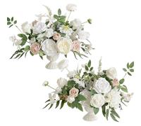 WAJJWI 2 pezzi/set fiori artificiali finti bouquet di rose fiori di seta da tavolo disposizione di sfere di fiori strada piombo decorazione della festa nuziale sfondo per Decorazioni Matrimoni(White)