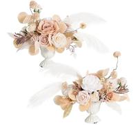 WAJJWI 2 pezzi/set fiori artificiali finti bouquet di rose fiori di seta da tavolo disposizione di sfere di fiori strada piombo decorazione della festa nuziale sfondo per Decorazioni Matrimoni(Beige)