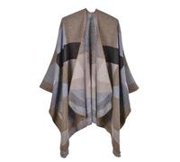 WAJJWI Scialle lavorato a maglia a quadri da donna caldo autunno inverno mantello reversibile modello geometrico poncho mantelle mantelli blu per Primavera(Brown)