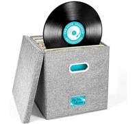WAJJWI Vinyl Record Organizer Multi-Compartment Album Box Foldable Dust With Lid per Dischi(Gray)