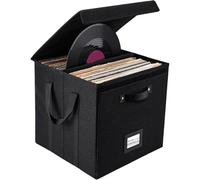 WAJJWI Vinyl Record Storage Box for LP Albums 13 Inch Linen Fabric Case with Sturdy Cardboard Base and Modular Design per Dischi