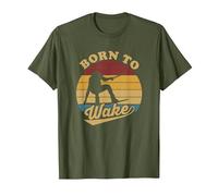 Wake Board Regali I Wakeboarder Born To Wake Graphic Maglietta, Uomo, Oliva, L