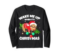 Wake Me Up When It's Christmas Funny Xmas Sloth Graphic Maglia a Manica