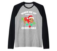 Wake Me Up When It's Christmas Funny Xmas Sloth Graphic Maglia con Maniche Raglan
