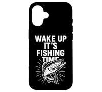 Wake Up It's Fishing Time Grafica Divertente Pescatore Custodia per iPhone 16