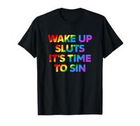 Wake Up It's Time To sin Testo Arcobaleno Divertente Maglietta