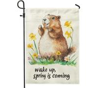 Wake Up Spring Garden Flag, simpatica marmotta con narcisi decorazione per la casa, decorazione per la casa su entrambi i lati in iuta per esterni, decorazione stagionale per soggiorno, cortile, 30,5