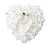 Wakects Cuscino Portafedi Matrimonio a Forma di Cuore, Bianco, Satin, 15 x 13 cm, Romantico