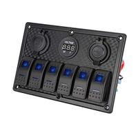 Wakects Pannello Interruttori a Bilanciere a 6 Gruppi Pannello a Bilanciere Impermeabile ABS PC 12V 24V con Doppia Presa Accendisigari Voltmetro USB per Auto Barca Camion RV Marine