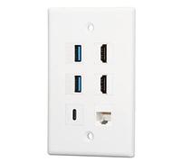 Wakects Plastra da Parete 6 Porte, 2 Interfacce HD, 2 USB 3.0, 1 Type C | ABS Housing, in Wall Cable Management, Cat6 RJ45 Ethernet Jack, Cat5 Cat5e Cat6 Compatibile, Uso HDTV Proiettore