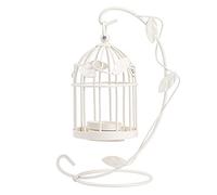 Wakects Portacandele a Forma di Gabbia per Uccelli Portacandele Vintage in Ferro Battuto Candelabro Decorativo per Cena a Lume di Candela, Matrimonio, Feste, Natale, 22 x 12 cm(Bianco)