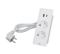 Wakects Presa a Muro Multipla 2 Prese con 2 Porte USB Ricarica USB C, Cavo 1,8m per Mobile Scrivania Ufficio (WHITE)