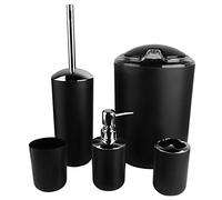 Wakects Set da bagno, accessori da bagno, set da 6 pezzi, porta spazzolini, pattumiera, portasapone, per famiglie o hotel (nero)