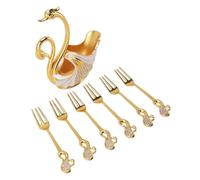 Wakects Set di Forcelle Metalliche Set Fork Premium in Lega, Design Squisito Ed Elegante, Lavorazione Lucida a Specchio, Scenario di Uso Versatile, 6pc con Supporto di Base per Dessert, tè, tè