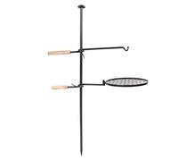 Wakects Supporto per Barbecue da Campeggio all'aperto Griglia in Ghisa con Rete e Set di Bracci Griglia da Campeggio Portatile Assemblabile da 121 Cm per Cotture di Barbecue da Picnic e Riunioni