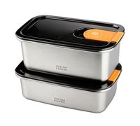 WakiHong 2 Pezzi Contenitore Acciaio Inox per Alimenti 1100ml et 800ml Contenitori Ermetici per Alimenti,Réutilisables - Anti-fuite,con indicazione della data,per Cucina