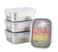 WakiHong 4 Pezzi Contenitori per Alimenti in Acciaio Inox con Coperchio,650ML,Impilabili,Riutilizzabili-16.5 * 12 * 5 cm-Contenitori-per Frutta,Insalate,Caramelle e Marmellate