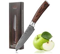 Wakoli EDIB coltello Santoku in acciaio damasco con nucleo VG10, lama da 12,5 cm, manico ergonomico in Pakkawood, confezione regalo, piccolo coltello per verdura, frutta ed erbe aromatiche