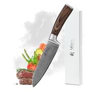 Wakoli EDIB coltello Santoku in vero acciaio damasco con nucleo VG10, lama da 17 cm, coltello da cucina affilato e preciso per ogni taglio, manico in Pakkawood, confezione regalo