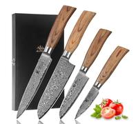 Wakoli EDIB Pro Set coltelli da cucina professionali, 4 coltelli Damasco | 67 strati, nucleo VG10, 60±2 HRC, lame da 8 a 17 cm, affilatura bilaterale a V 15° per lato, Pakkawood, box in legno