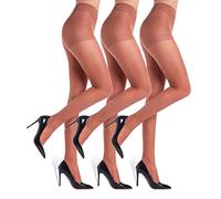 WAKUNA Confezione da 3 calze per donna - 20 denari - Trasparenti - Antistrappo - Senza pressione - Taglia confortevole - Calze sottili rinforzate, marrone, XL