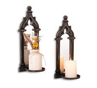 Walasis Portacandele da parete per decorazione da parete, stile gotico, per decorazioni artistiche di Halloween, set di 2 candele in legno di fattoria per la casa