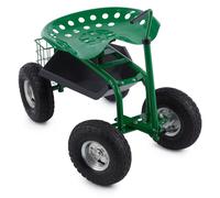Waldbeck Park Ranger Sgabello Da Giardino (Ruote, 130 Kg, Vano Per Stoccaggio Attrezzi, Sedile Girevole E Regolabile In Altezza) Verde