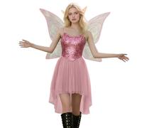 Waldfee - Costume da donna con paillette, con ali di fata, motivo: fata della foresta, da principessa, per cosplay, travestimento elegante, per Halloween, Carnevale, costume sexy da festa, 6