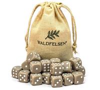 Waldfelsen 6, 12, 20, 30 o 50 dadi di alta qualità, dimensioni standard 16 mm, dadi acrilici, dadi da gioco, 6 lati, set di accessori da gioco con sacchetto di stoffa (grigio, 20 pezzi)