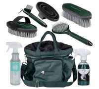 Waldhausen - Set per la cura dei cavalli Supreme | 8 pezzi con custodia per la pulizia - spazzole, strisce, raschietto, lozione e spray glitterato | Set completo per pelliccia, criniera e zoccoli |