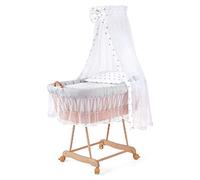 WALDIN Culla con cappotta,Culla con ruote XXL,IN 8 VARIANTI,telaio/ruote naturali non trattati,colore tessile grigio/stelle grigio