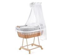 WALDIN Culla con cappotta,Culla con ruote XXL,IN 8 VARIANTI,telaio/ruote naturali non trattati,colore tessile grigio/punti grigio