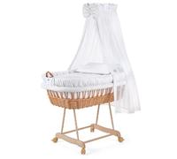 WALDIN Culla con cappotta,Culla con ruote XXL,IN 8 VARIANTI,telaio/ruote naturali non trattati,colore tessile bianco/punti grigio