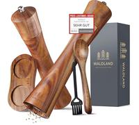 WALDLAND® Wooden Salt and Pepper Mill with Saucer Very Large (25,5 cm) Spice Mill with High Performance Ceramic Grinder Pepper and Salt Mill Set