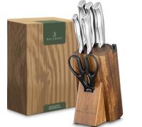 WALDWERK Blocco Coltelli - Set coltelli da cucina 7 pezzi con blocco porta coltelli e affilacoltelli integrato - ceppo coltelli da cucina - set coltelli da cucina professionali
