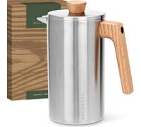 WALDWERK French Press (1L) - Caffettiera napoletana in acciaio inox a doppia parete con manico in legno di quercia - Orziera - Tisaniera Infusiera senza plastica