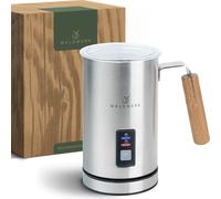 WALDWERK Montalatte elettrico - Cappuccinatore elettrico in acciaio inox 304 e legno di quercia - Montalatte per una schiuma perfetta o cioccolata calda - Cappuccinatore