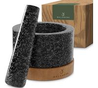 WALDWERK Mortaio con pestello (diametro 12 cm) - Mortaio su una base elegante e stabile in legno di acacia - Mortaio con pestello in granito naturale