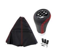 WALEQW Testa Leva Cambio Pomello Del Cambio Universale Per Auto Con Leva E Cuffia Set Accessori Per Interni In Pelle PU 5/6 Velocità(5 speed-Red-Line)